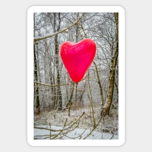 Red Balloon In Winter Snow Forest Photography 1 Sticker